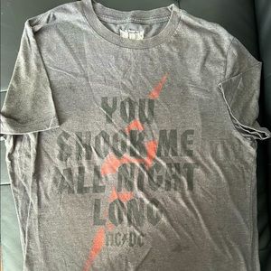 Dark gray man’s Large size shirt with “YOU SHOOK ME ALL NIGHT LONG” black print